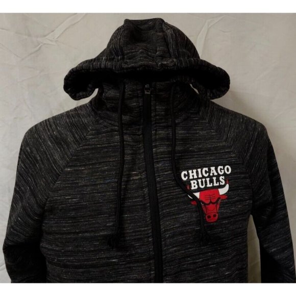 NBA Chicago Bulls Small Grey Black Zip Up Hooded Basketball Polyester Jacket - Picture 4 of 13